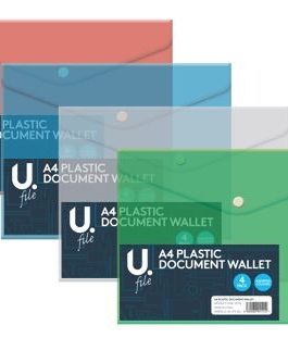 A4 Plastic Document Wallet 4pk