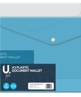 A3 Plastic Document Wallet 2pk