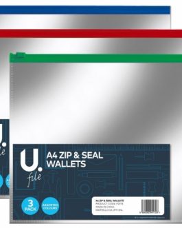 A4 Zip & Seal Wallets 3pk