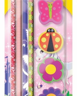 Girls Pencil & Eraser Top Set, 8pk