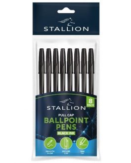 Pull Cap Ballpoint Pens 8pk, Black