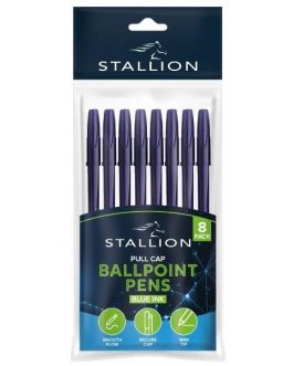 Pull Cap Ballpoint Pens 8pk, Blue