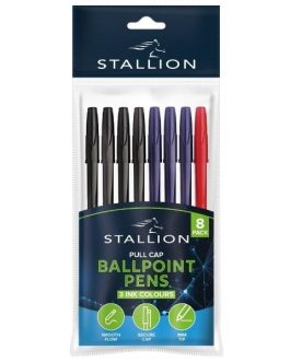 Pull Cap Ballpoint Pens 8pk, Assorted