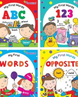 Youngland® Early Learning Board Books – Pack of 4 Assorted Themes | ABC, 123, My First Words & Opposites