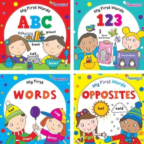 Youngland® Early Learning Board Books – Pack of 4 Assorted Themes | ABC, 123, My First Words & Opposites