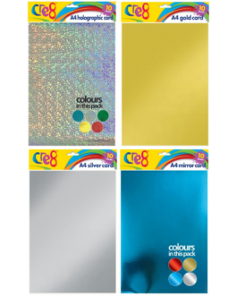 A4 Craft Card Collection – Pack of 4 – Holographic, Gold, Silver & Mirror