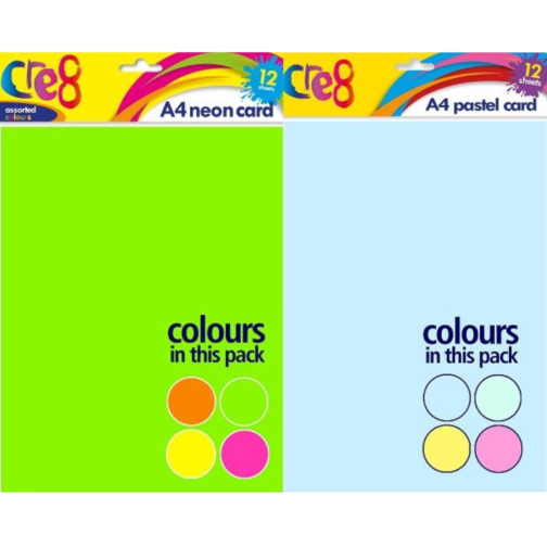 Youngland® A4 Pastel & Neon Craft Card – Pack of 2 (12 Sheets Each)