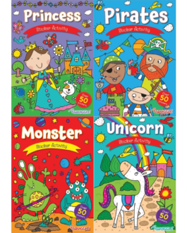 Youngland® My Fun Sticker Activity Books – Pack of 4 – Pirates, Monsters, Unicorn & Princess