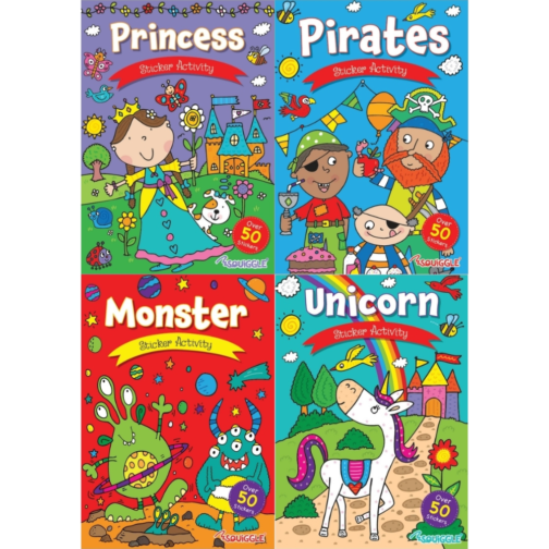 Youngland® My Fun Sticker Activity Books – Pack of 4 – Pirates, Monsters, Unicorn & Princess