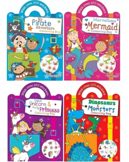 Youngland® Colouring & Sticker Bag Books Pack of 4 – Monster, Unicorn, Mermaid, Pirate