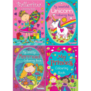 Youngland® Colouring Books Pack of 4 – Unicorn, Mermaid, Ballerina & Princess Themes