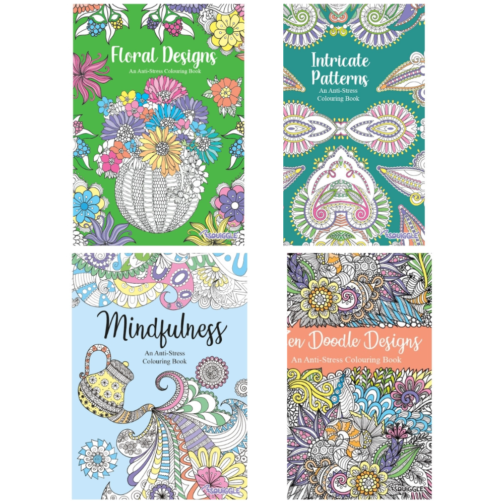 Youngland® Anti-Stress Colouring Books Pack of 4 – Zen Doodle, Mindfulness, Floral, Pattern Designs