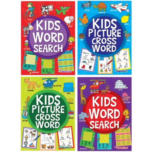 Youngland® Kids Word Search & Picture Crossword Puzzle Book Set – Pack of 4