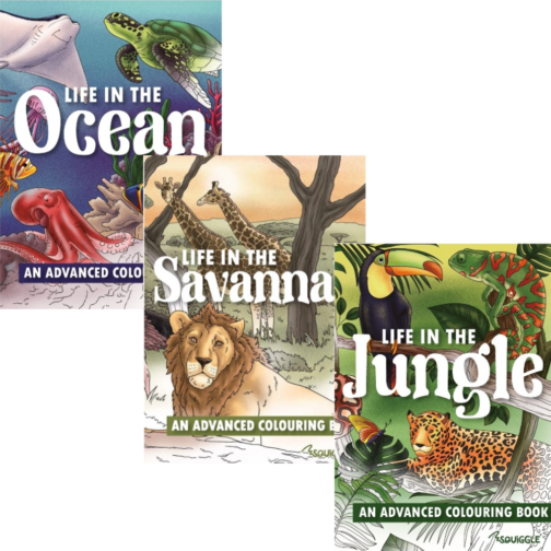 Youngland® Colouring Books | Pack of 3 | Life on Savannah, Ocean & Jungle