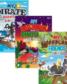 Coloring Books – Pack of 3 – Woodland Friends, Wild Dragon & Dinosaur, Pirate Adventure