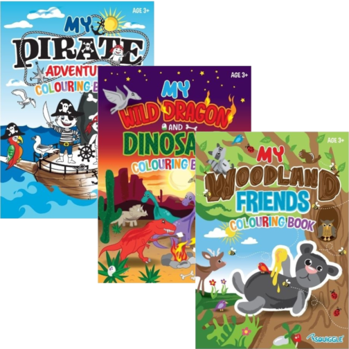 Youngland® Coloring Books – Pack of 3 – Woodland Friends, Wild Dragon & Dinosaur, Pirate Adventure